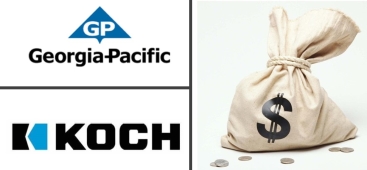 GP koch logo and a bag of money